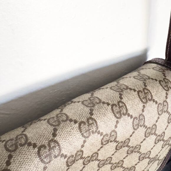 Vintage Gucci Bag Shoulder Purse Brown Monogram Logo Tan 70s 80s Flap - Picture 9 of 16